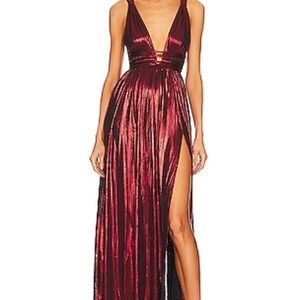 Bronx and Banco Silver Plunge Maxi Gown for Prom